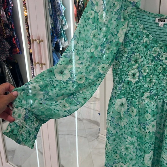 STEVE MADDEN BB DAKOTA Green Smocked Minidress long sleeve size L large - Picture 3 of 8